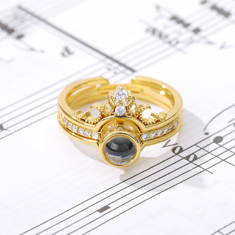 Unisex Ring 100 Languages I Love You Projection Adjustable Stainless Steel Couple Ring Romantic Gift Jewelry Durable