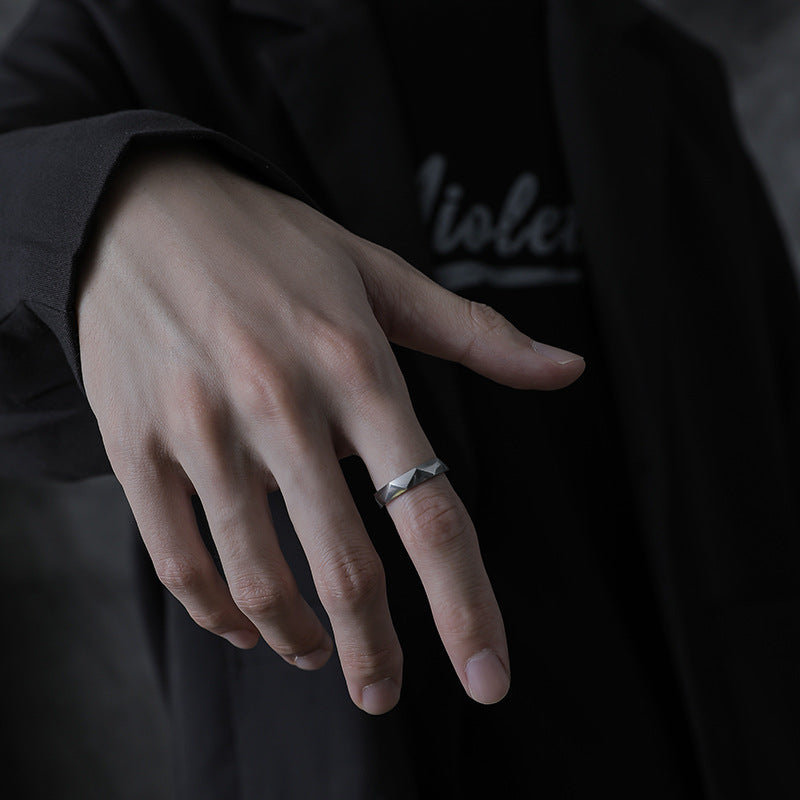 Titanium Steel Ring With Rhombus Wave Design For Men