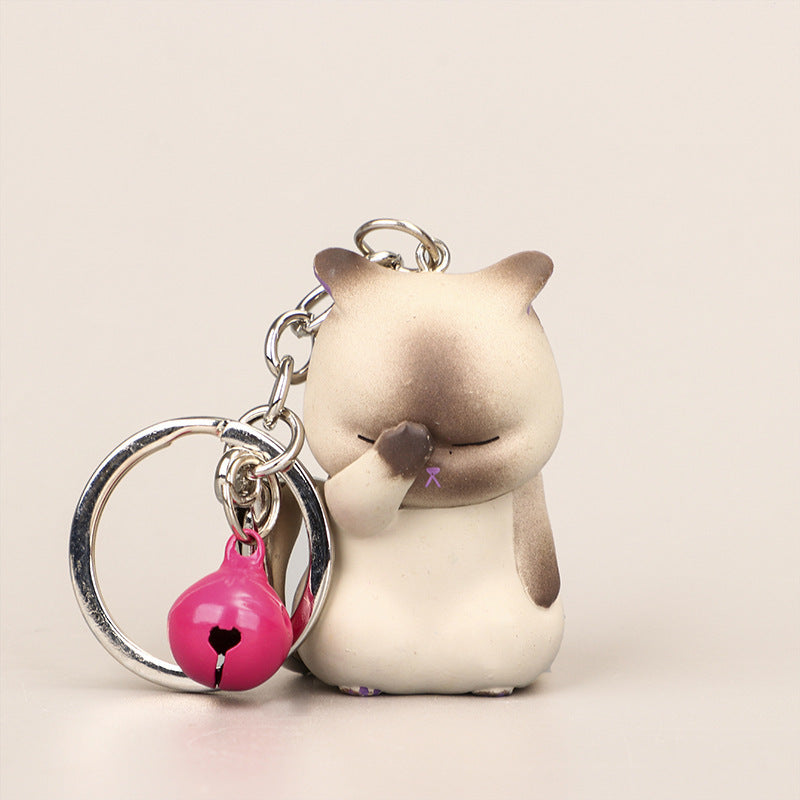 Unisex Resin Keychain With Orange Cat And Bell Charm Fashionable Keyring Decoration Cute Cat Accessory Pet Toy