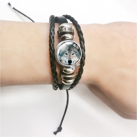 Handwoven Faux Leather Wolf Bracelet Vintage Style Jewelry Accessory European Design Unisex Bracelet For Men Women