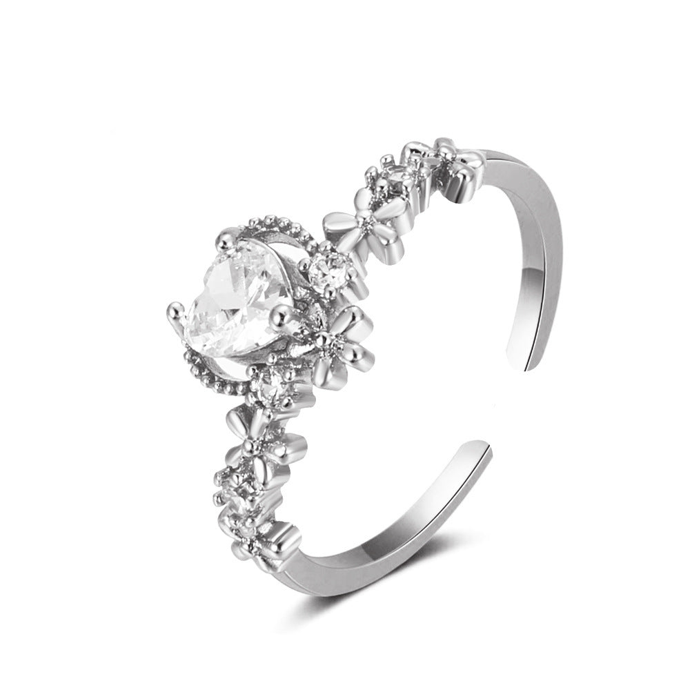 Heart Ring With Diamond Accent Adjustable Copper Ring Korean Fashion Jewelry Rose Gold And White Gold Finish22