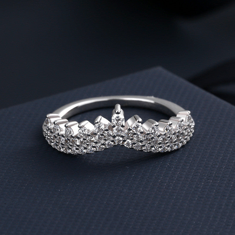 Women Crown Ring Zircon Inlaid White Gold Plated Elegant Jewelry Gift For Her Anniversary Engagement Daily Wear
