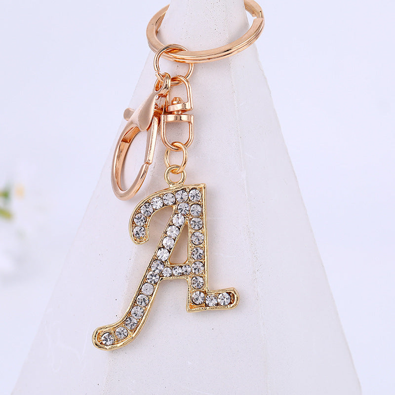 Personalized Initial Keychain With Diamond Inlay Letter Ring For Bags Cars Keys Durable Alloy Finish And Shine