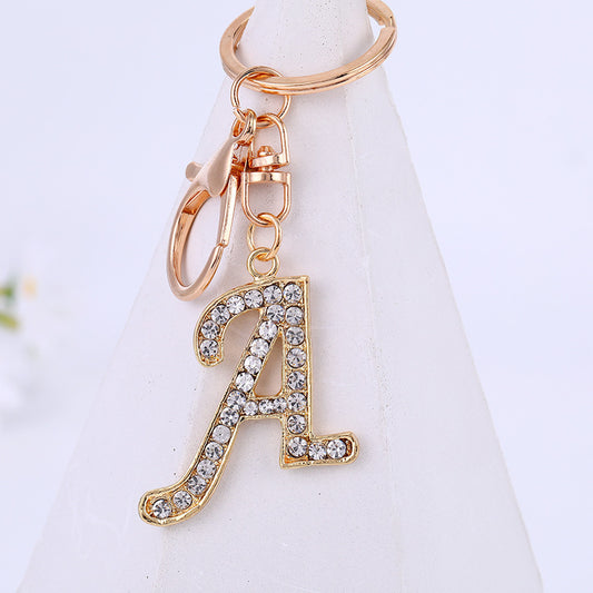 Personalized Initial Keychain With Diamond Inlay Letter Ring For Bags Cars Keys Durable Alloy Finish And Shine