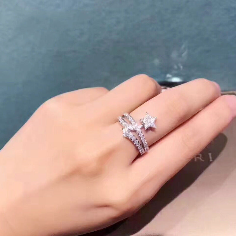 Women Star Ring Electroplated Alloy Inlaid Gemstones Five Pointed Star Fashion Ring Stylish Everyday Accessory