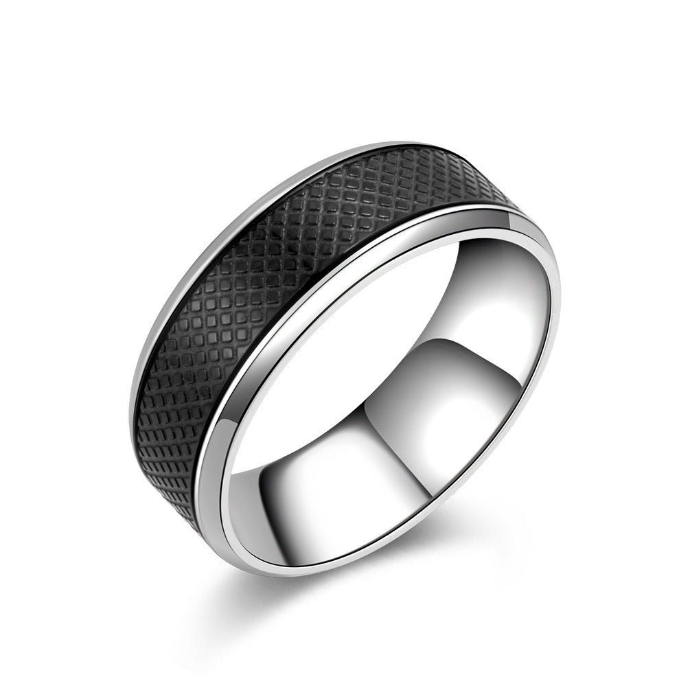 Mens Black Titanium Steel Ring Geometric Design Electroplated Durable Jewelry Accessory Stainless High Quality