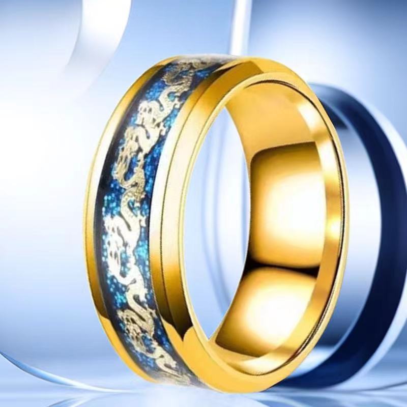 Unisex Titanium Steel Ring With Chinese Dragon Geometric Design For Men And Women Jewelry Daily Wear And Style