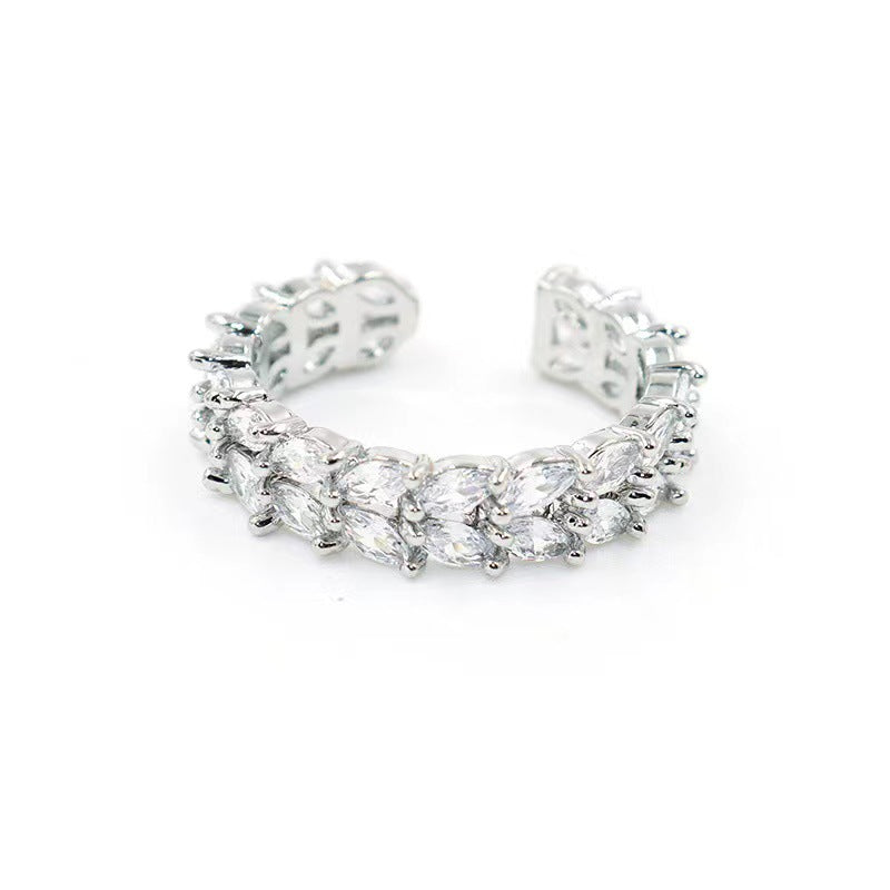 Glittering Hollow Diamond Adjustable Open Ring For Women Copper Electroplated Jewelry Gift Elegant Sparkling Gift