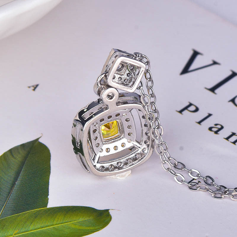 Simulated Yellow Diamond Ring for Women Copper European Style Geometric Design Jewelry Shine Velvet Shine Tone