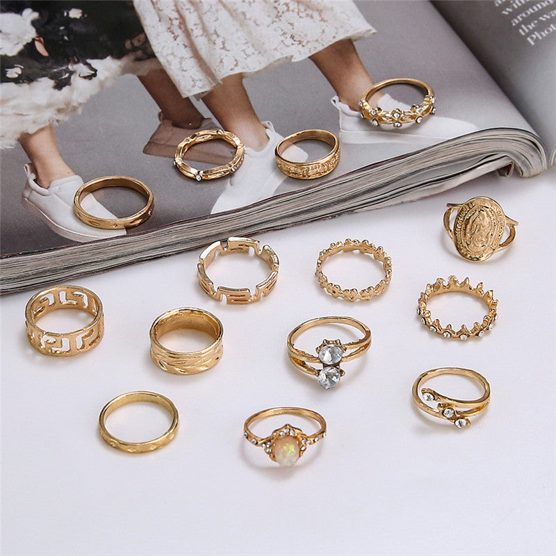 Womens Elegant Opal Ring Set With Micro Diamond Alloy Rings European Design Round Electroplated Finish For You