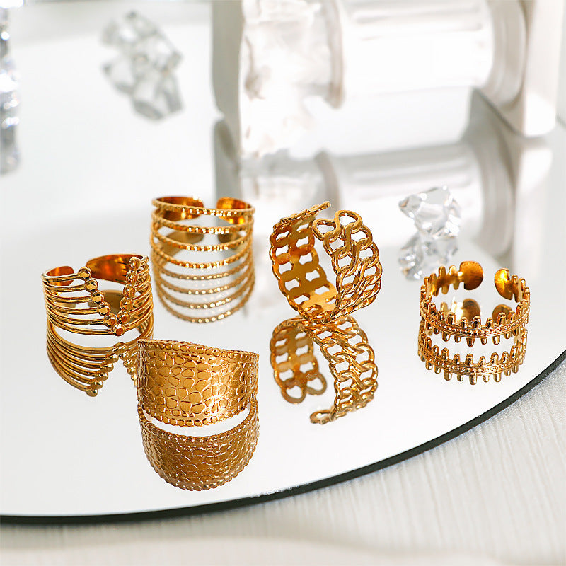 Womens Adjustable Open Ring 18K Gold Plated Steel Geometric