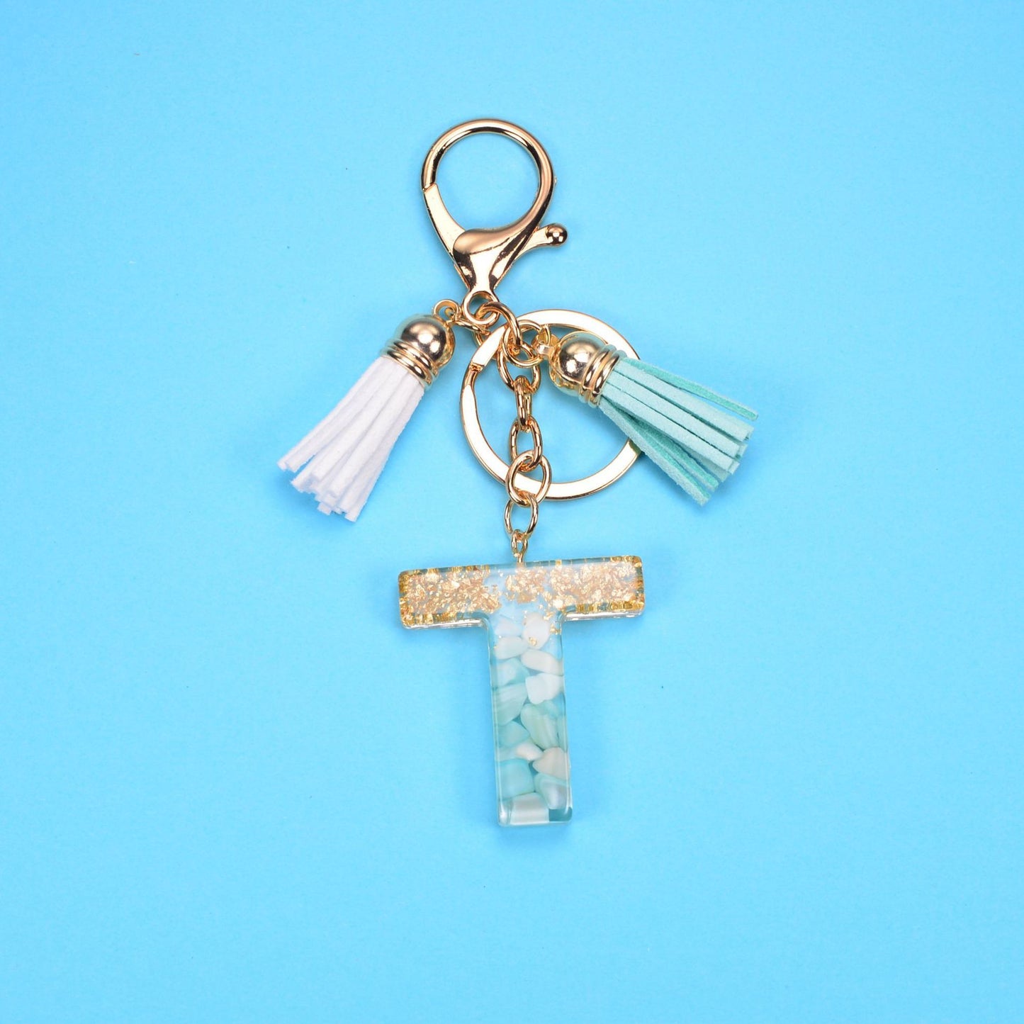 Resin Letter Keychain With Gold Foil Tassel And Alphabet Initial Keyrings For Purses Bags Backpacks Decoration