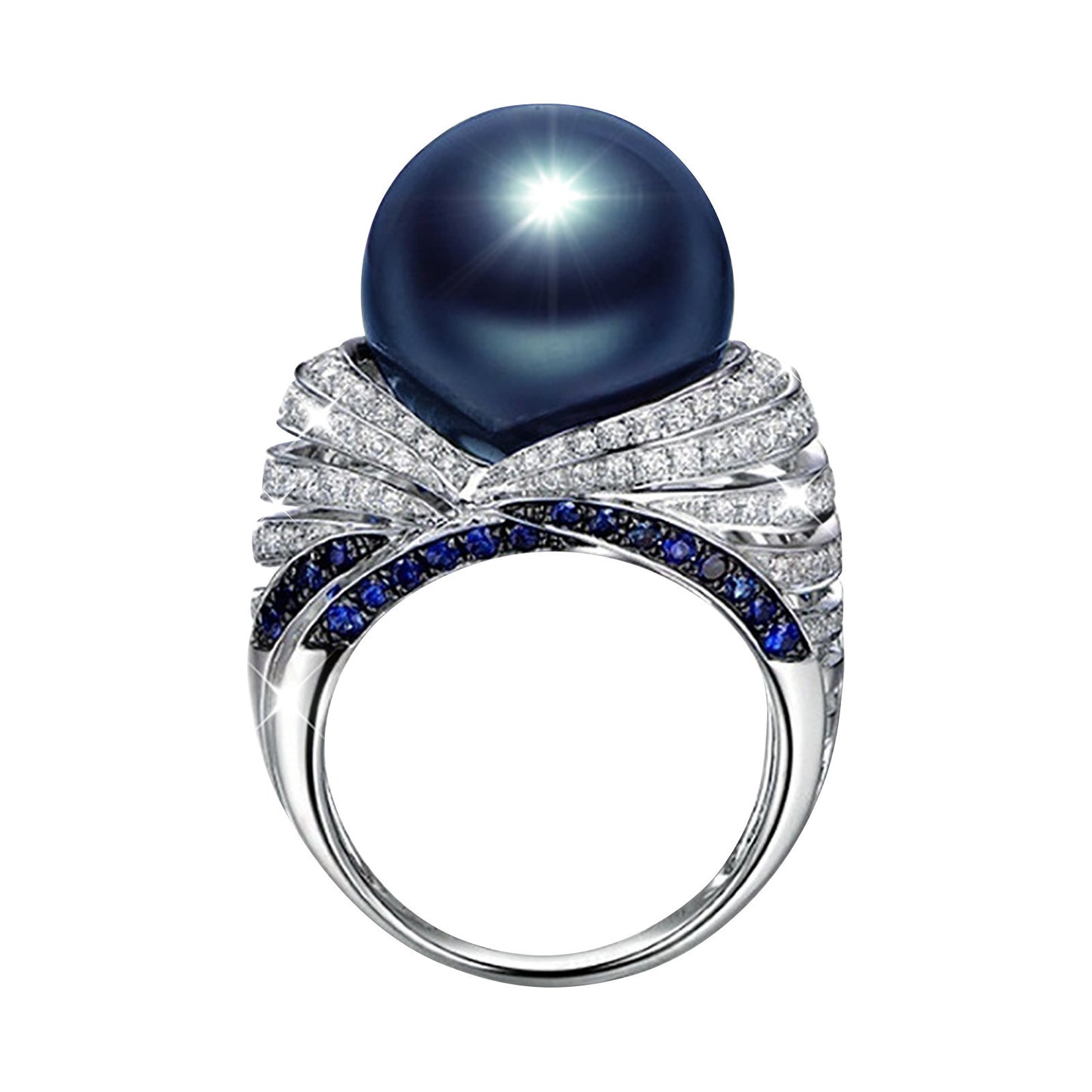 Womens Ring High Quality Alloy Electroplated Blue Pearl Zircon Vintage Design Fashion Elegant Ring EverydayWear