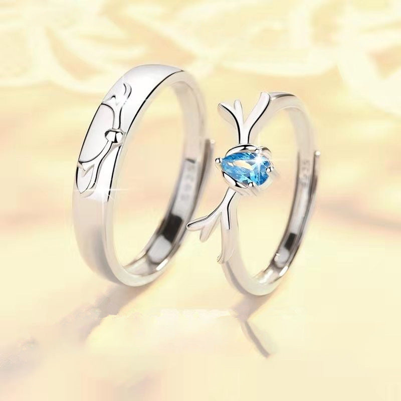 Couple Rings Adjustable Opening Silver Matching Rings For Men And Women With Zodiac Animal Design Ideal Gift For Couples