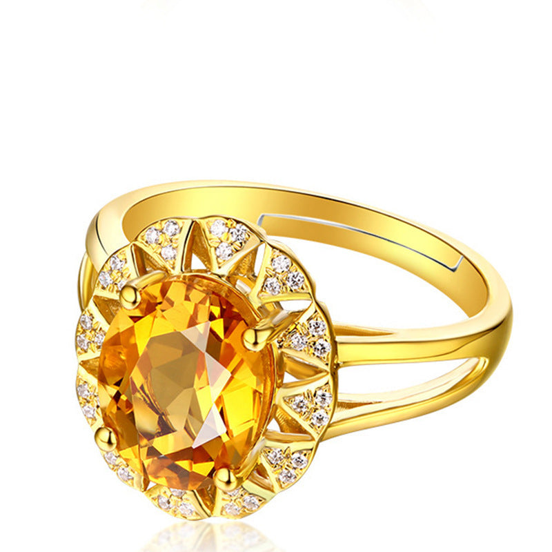 Women Gold Plated Yellow Diamond Ring Oval Adjustable Fashion Jewelry Statement Gifts for Her Everyday Sparkle