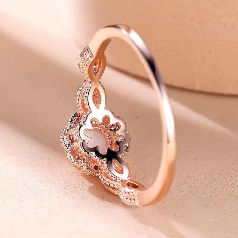 Elegant Ring With Round Opal Flower Geometric Copper Platinum Plated Jewelry For Women Gift For Everyday Style