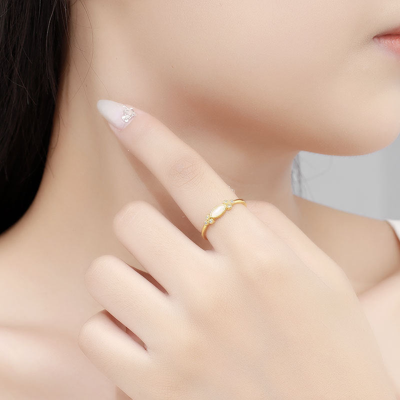 Womens 925 Sterling Silver Ring 18K Gold Plated Circle And Cube Sugar Elements Electroplated Yellow Gold For Women