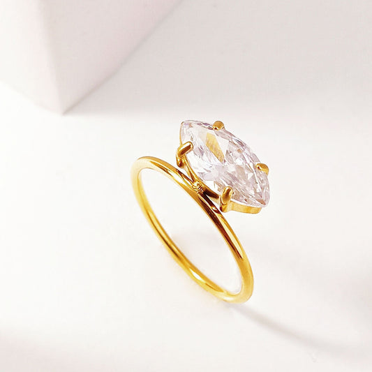 Womens Titanium Steel Horse Eye Ring Geometric Design Electroplated Goldtone Durable Fashion Accessory Sparkle