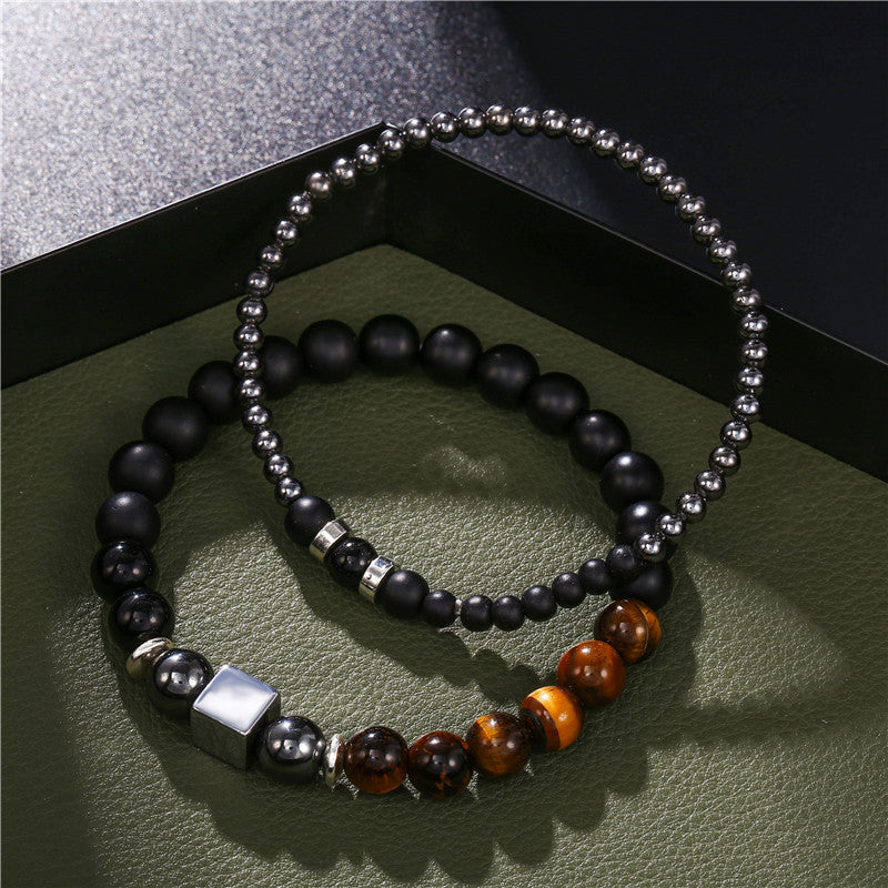 Unisex Crystal Tigereye Cube Bracelet Set For Men And Women