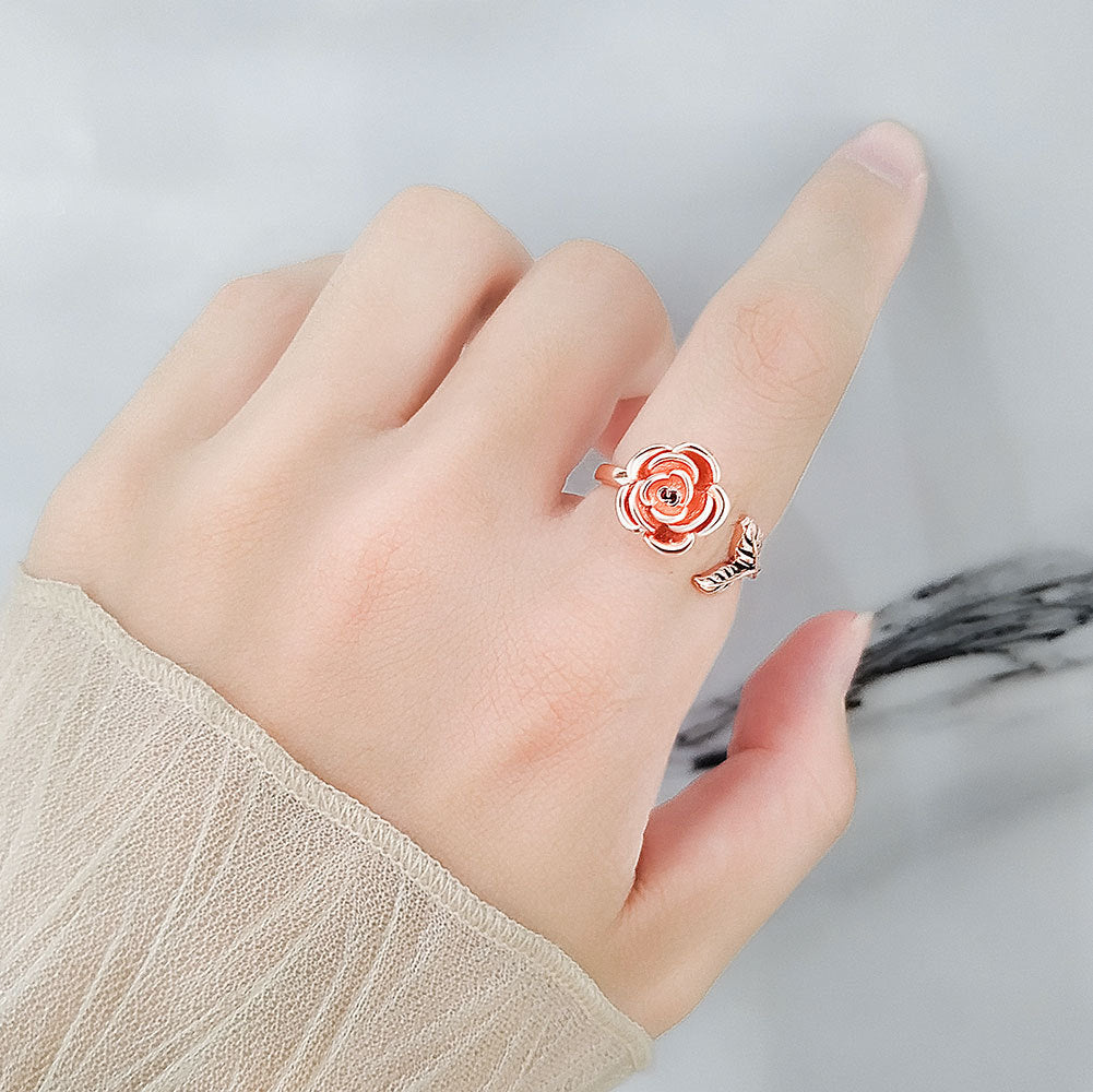 Rose Flower Zircon Spinning Ring Adjustable Copper Electroplated Fashion Jewelry For Women Accessory Gift Idea