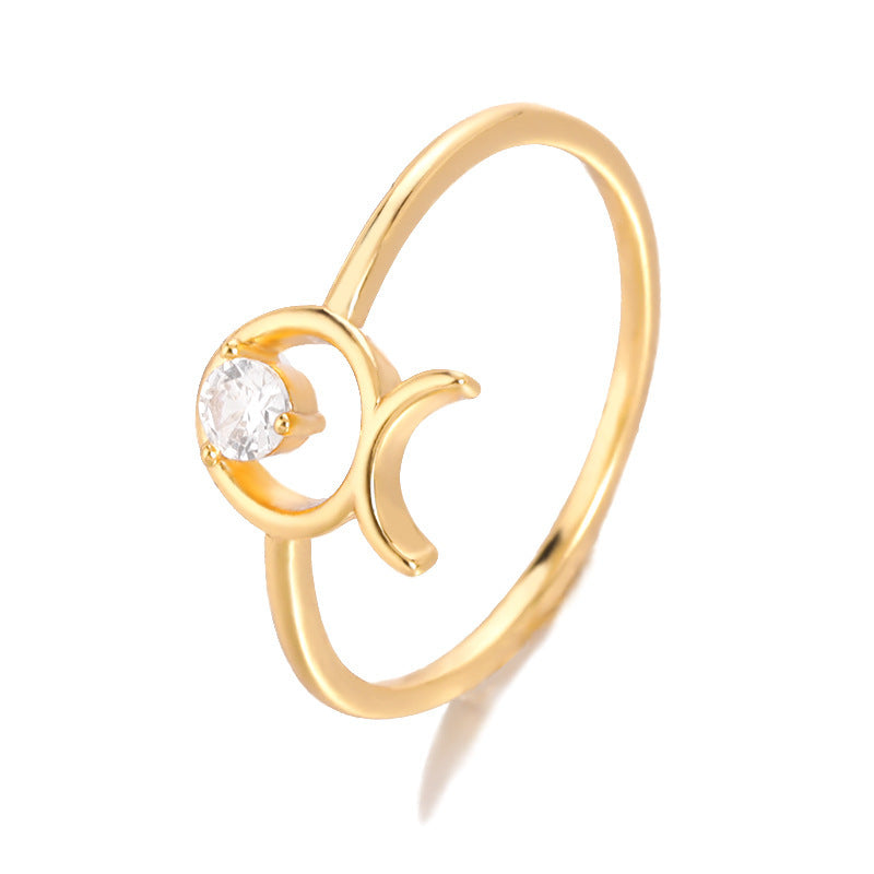 Womens Constellation Ring Zircon Copper Jewelry For Zodiac Sign Gold Color Elegant Celestial Ring For Everyday