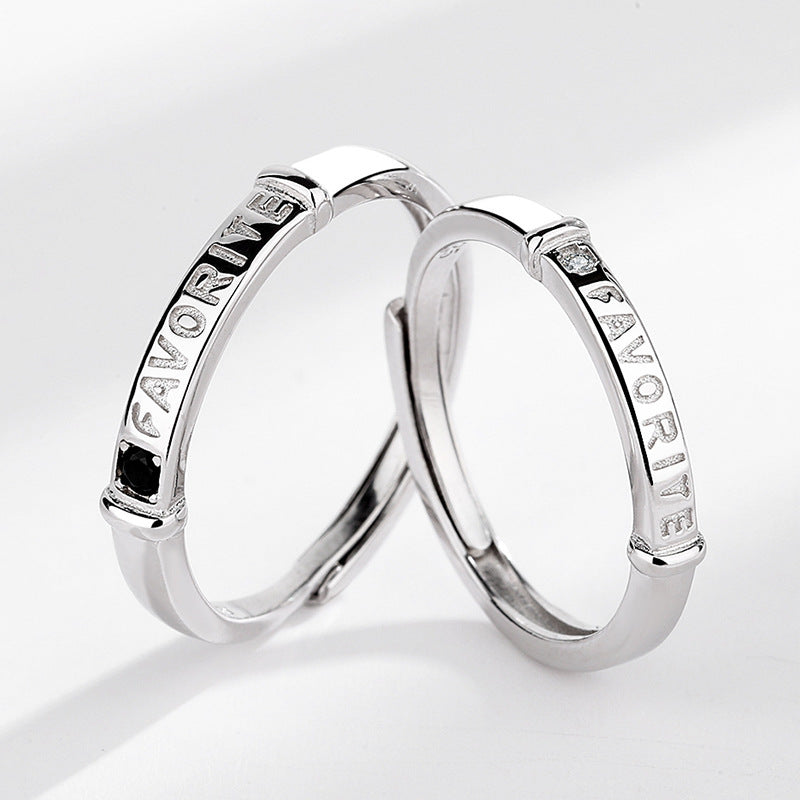 Couple Rings For Men And Women 925 Silver Adjustable Opening Alphabet Geometry Rings Electroplated For Matching Sets