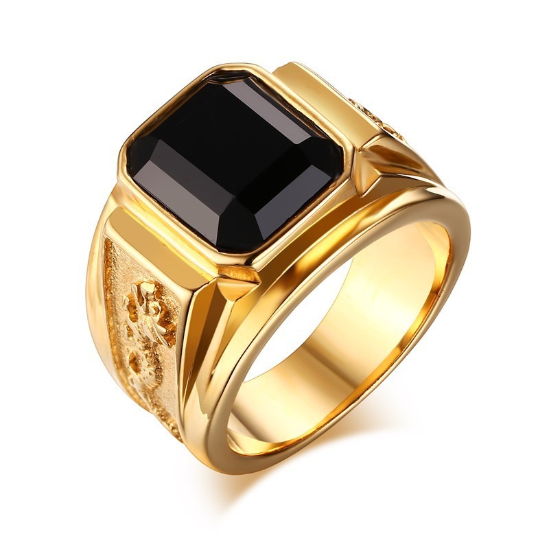 Mens Alloy Ring With Inlaid Artificial Gems Vintage Geometric Design European American Fashion Band Trendy Ring