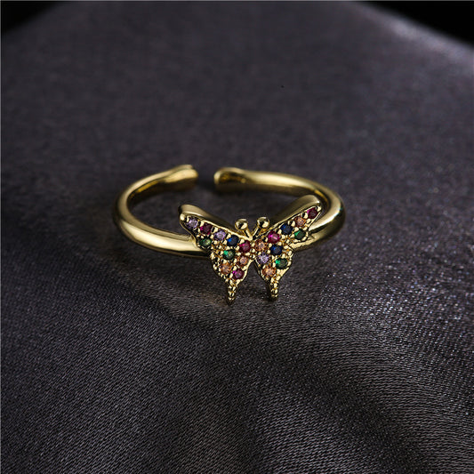 Womens Fashion Ring Butterfly Copper Plated Gold Tone Geometric Inlay Detailing Ring Jewelry Everyday Wear Gem