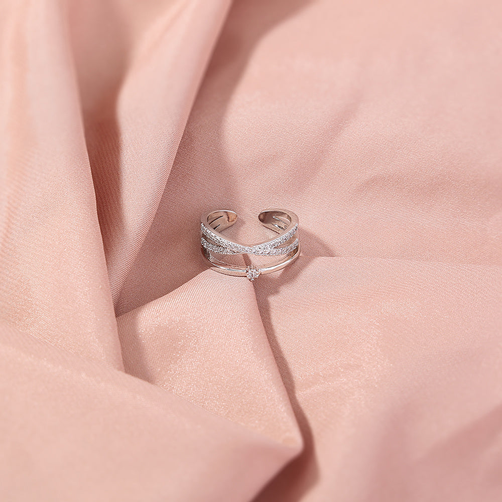 European Style Adjustable Copper Inlaid Zircon Cross Ring Jewelry Electroplated Finish Unisex Design For Everyday Wear