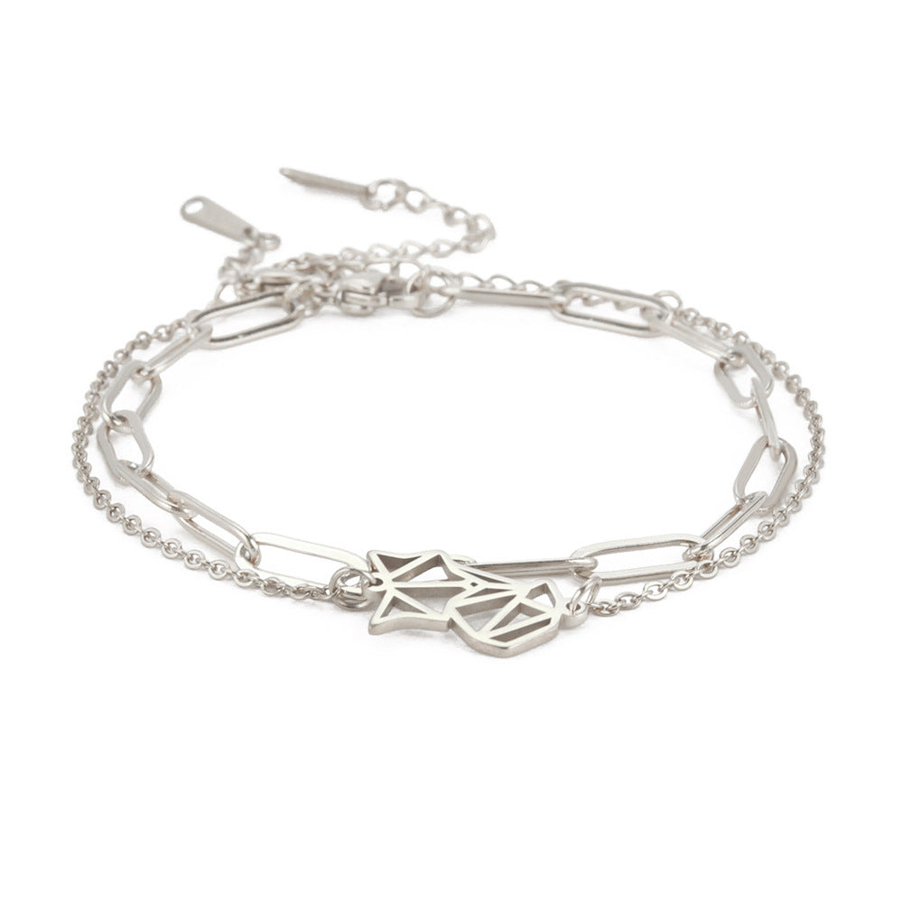 Womens Elegant Stainless Steel Double Layer Bracelet Pattern Design Simple Bangle Jewelry Gift For Her Stylish