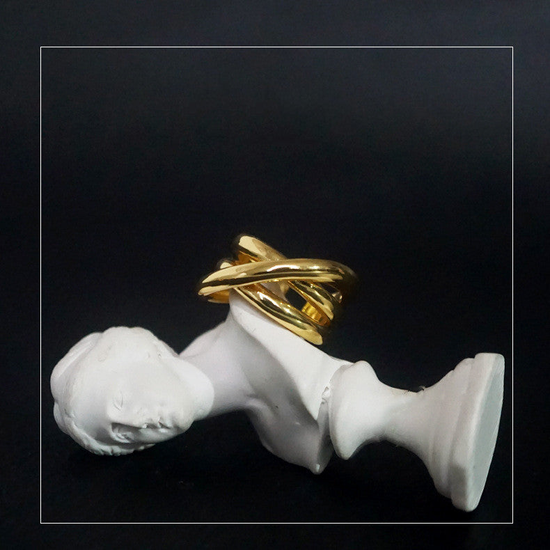 Women Adjustable Cross Ring Exaggerated Geometric Brass Gold Plated Ring Jewelry Band Europe And America Style