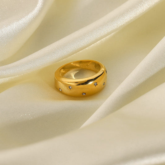 Stainless Steel Ring With Star Zircon Inlay Geometric Design Elegant Fashion Jewelry For Her For Everyday Wear