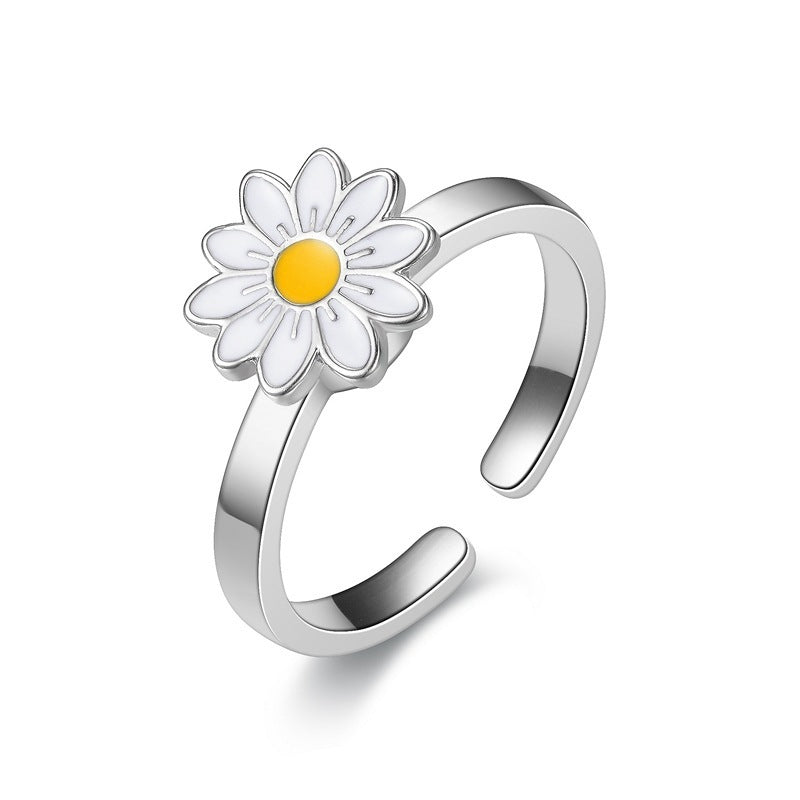 Unisex Zircon Flower Ring Adjustable Little Daisy Copper Korean Style Diamond Accent Quality Durable Fashion Jewelry