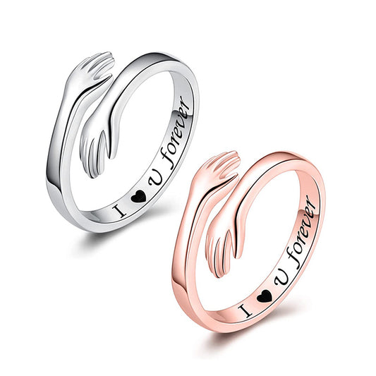 Adjustable Hug Ring I Love You Forever Silver Rose Gold Open Ring For Women Men Lightweight Zinc For Daily Use