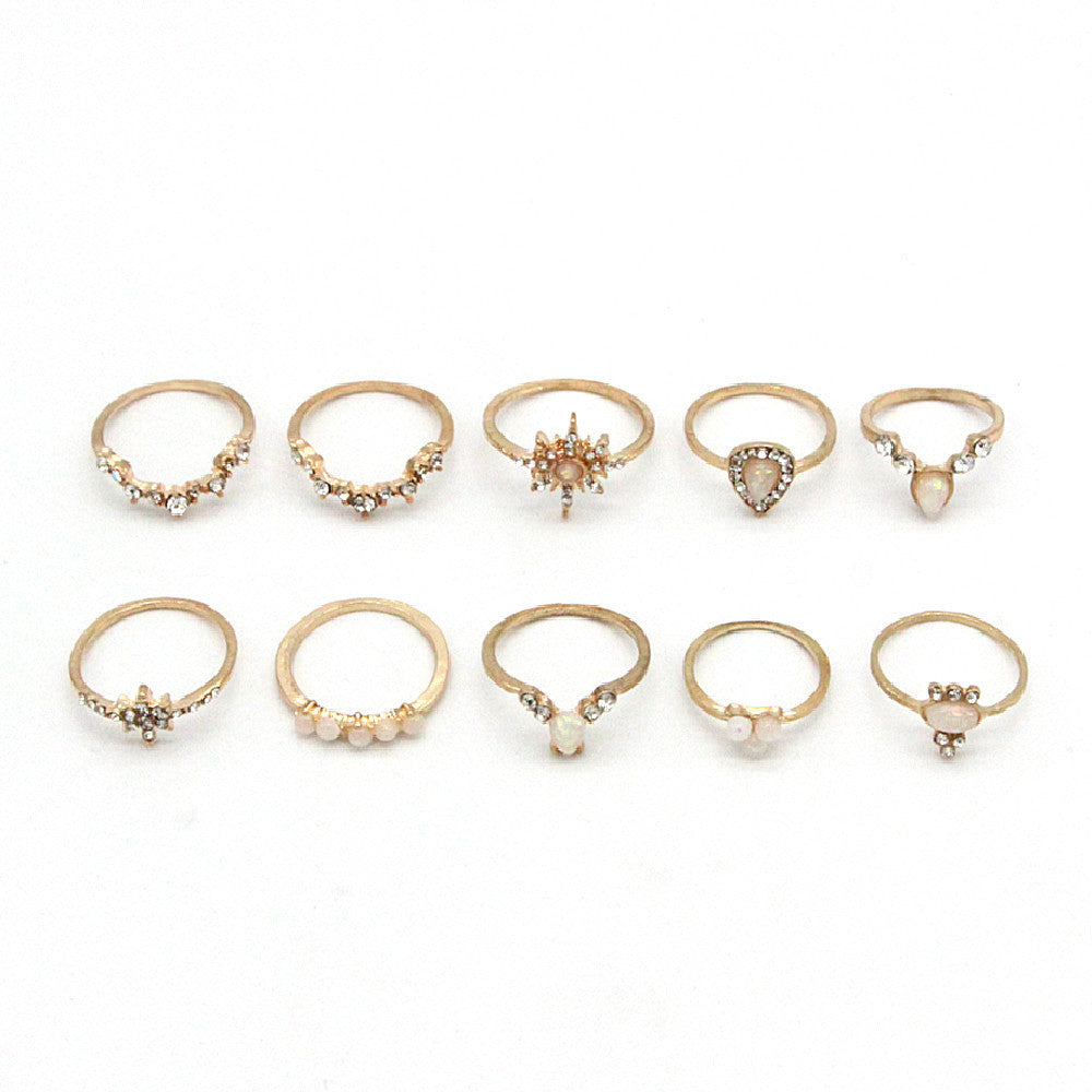 Women Ring Set 10 Piece Crown Star Geometric Alloy Jewelry