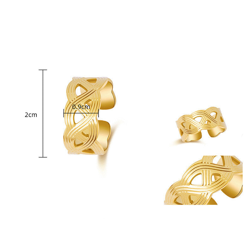 Women Openwork Geometric Stainless Steel Ring Adjustable Opening Fashion Jewelry For Her Durable Stainless Steel