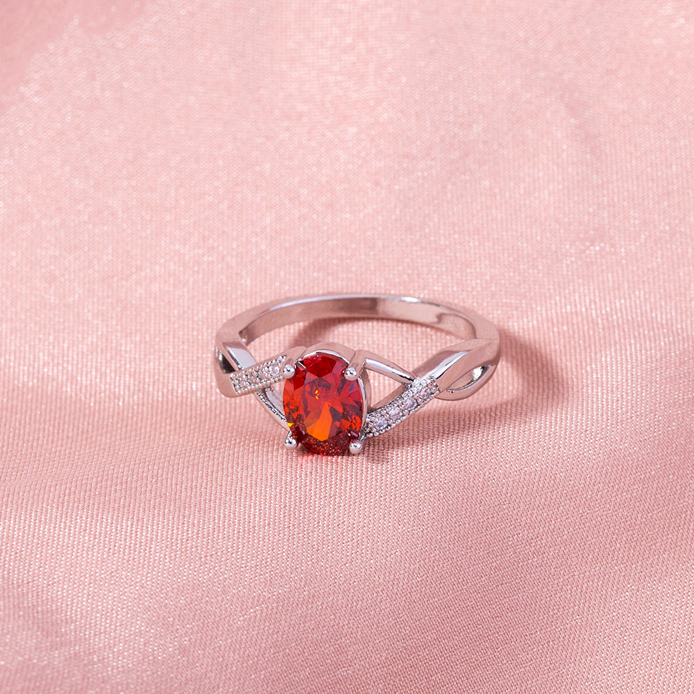 Womens Adjustable Garnet Ring Oval Red Stone Bronze Finish