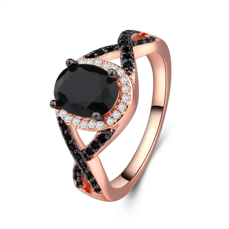 Copper Ring Geometric Mosaic Gold Plated Inlaid Black Gems Size 6 7 8 9 10 One Piece Crafted For Everyday Wear