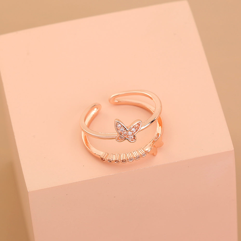 Butterfly 3D Copper Ring With Diamond Accents Adjustable