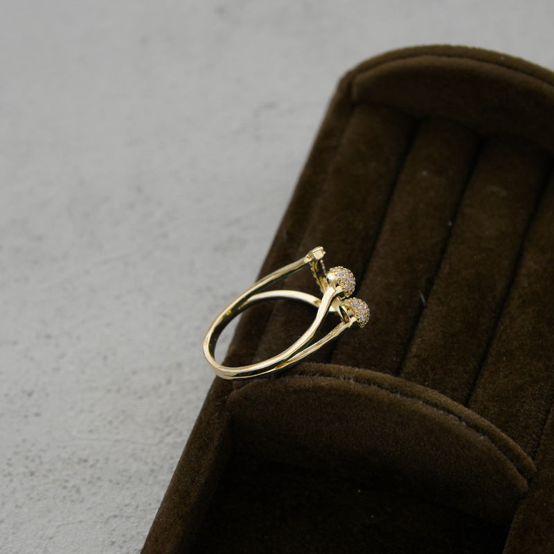 Womens Adjustable Copper Ring with Geometric Zircon Inlay