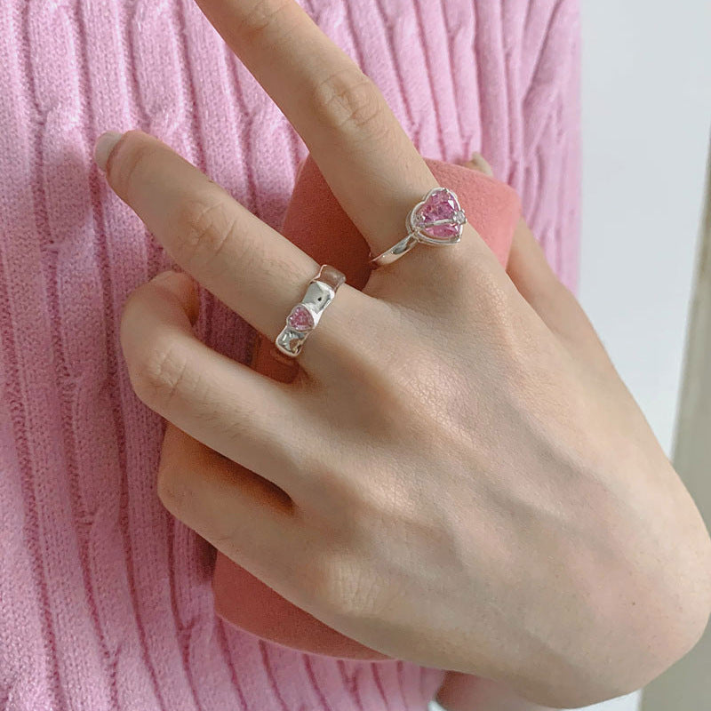 Copper Heart Ring With Zirconia For Women Adjustable Romantic Elegant Heart Shaped Fashion Ring Anniversary XO