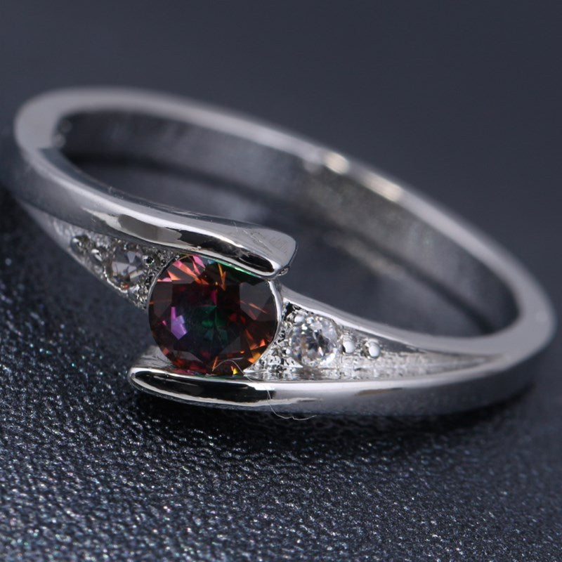 Womens Fashion Ring With Original Silver Inlay And Colorful Crystal Accents New Design Ring For Women European