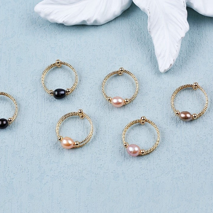 Freshwater Pearl Rings VintageEdition Fashion Ornament Womens Retro Design Elegant Durable Jewellery Accessory