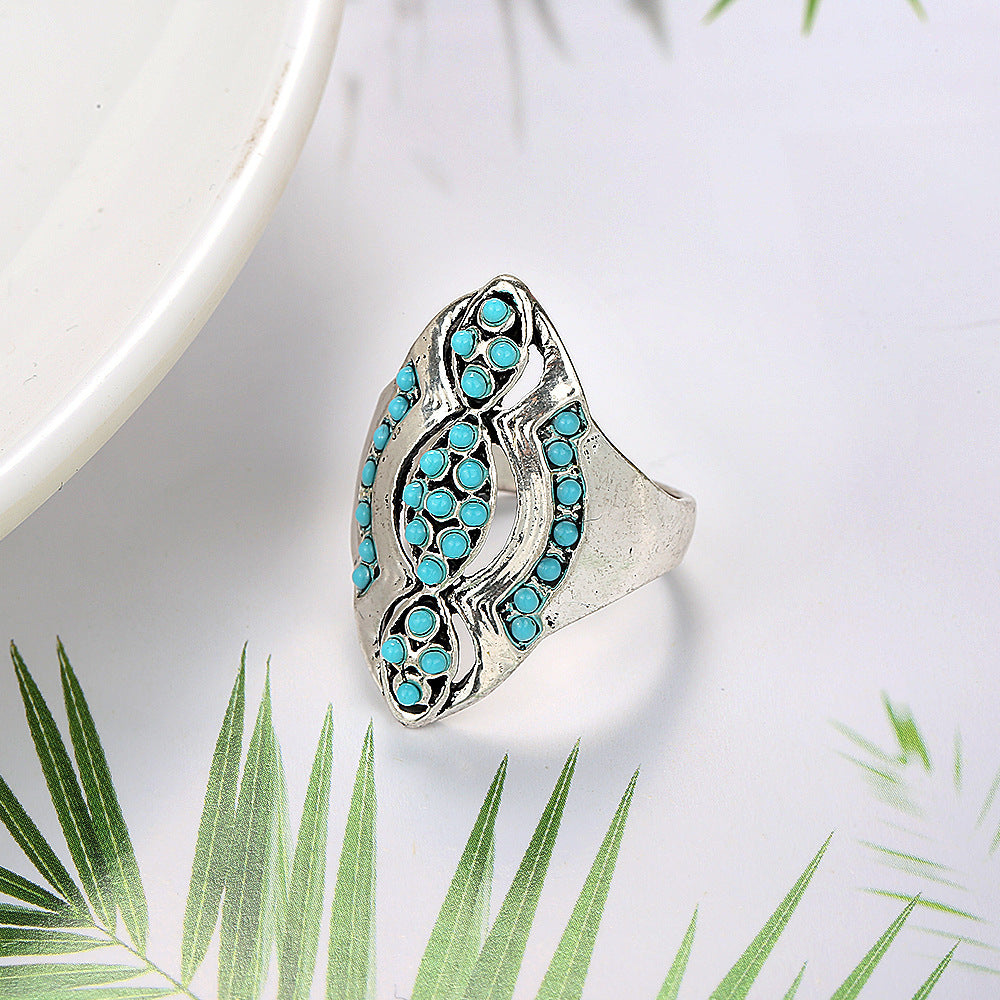 Unisex Gold Plated Ring With Inlaid Resin In Antique Silver Finish Geometric Design Alloy Jewelry Gift For Everyone