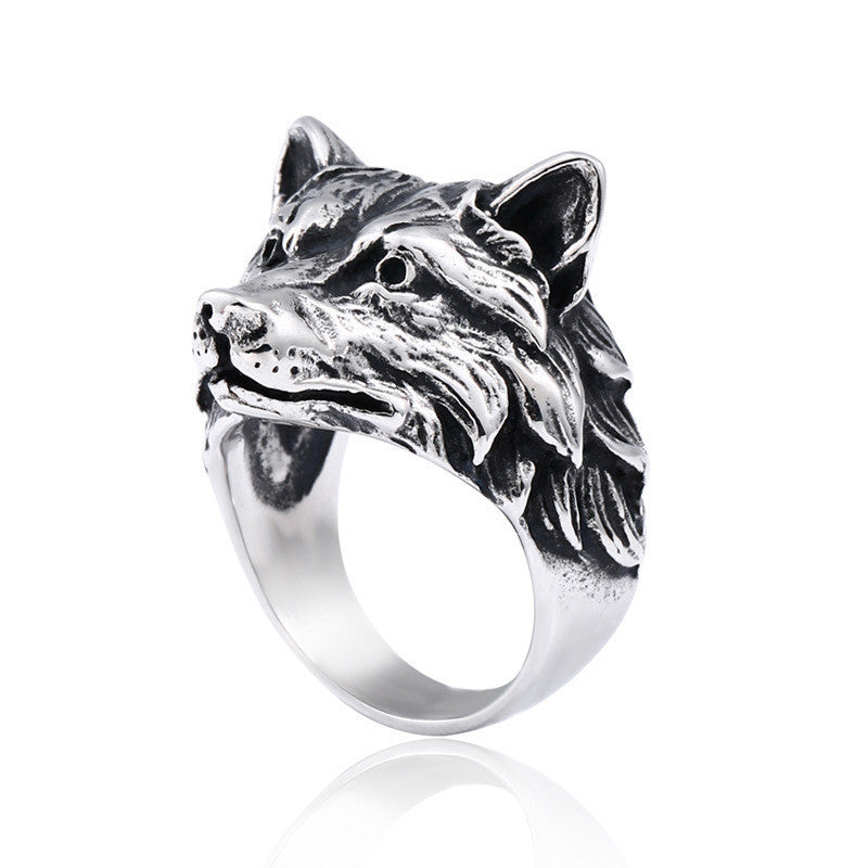 Stainless Steel Wolf Head Ring Animal Personality