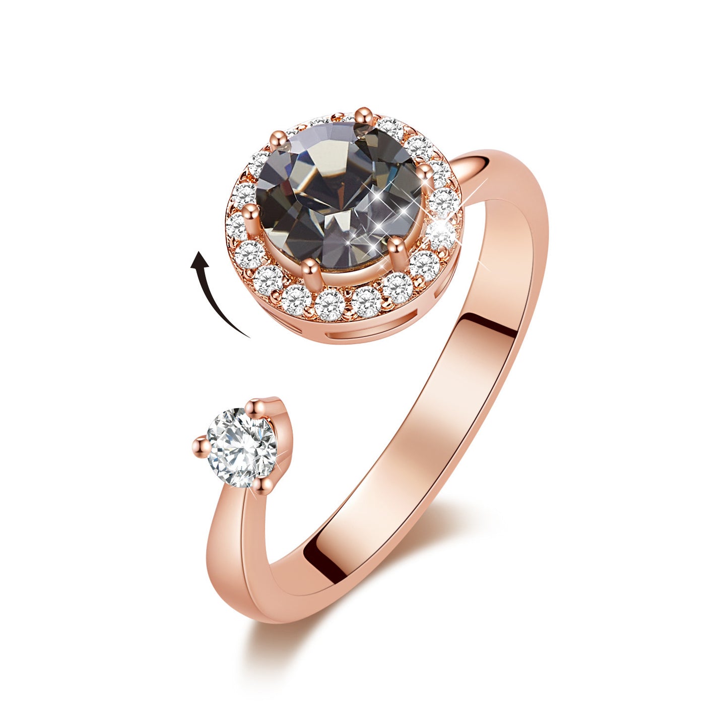 Ladies Rotating Crystal Inlay Ring With Copper Band Adjustable European American Style Jewelry Elegant Shimmer