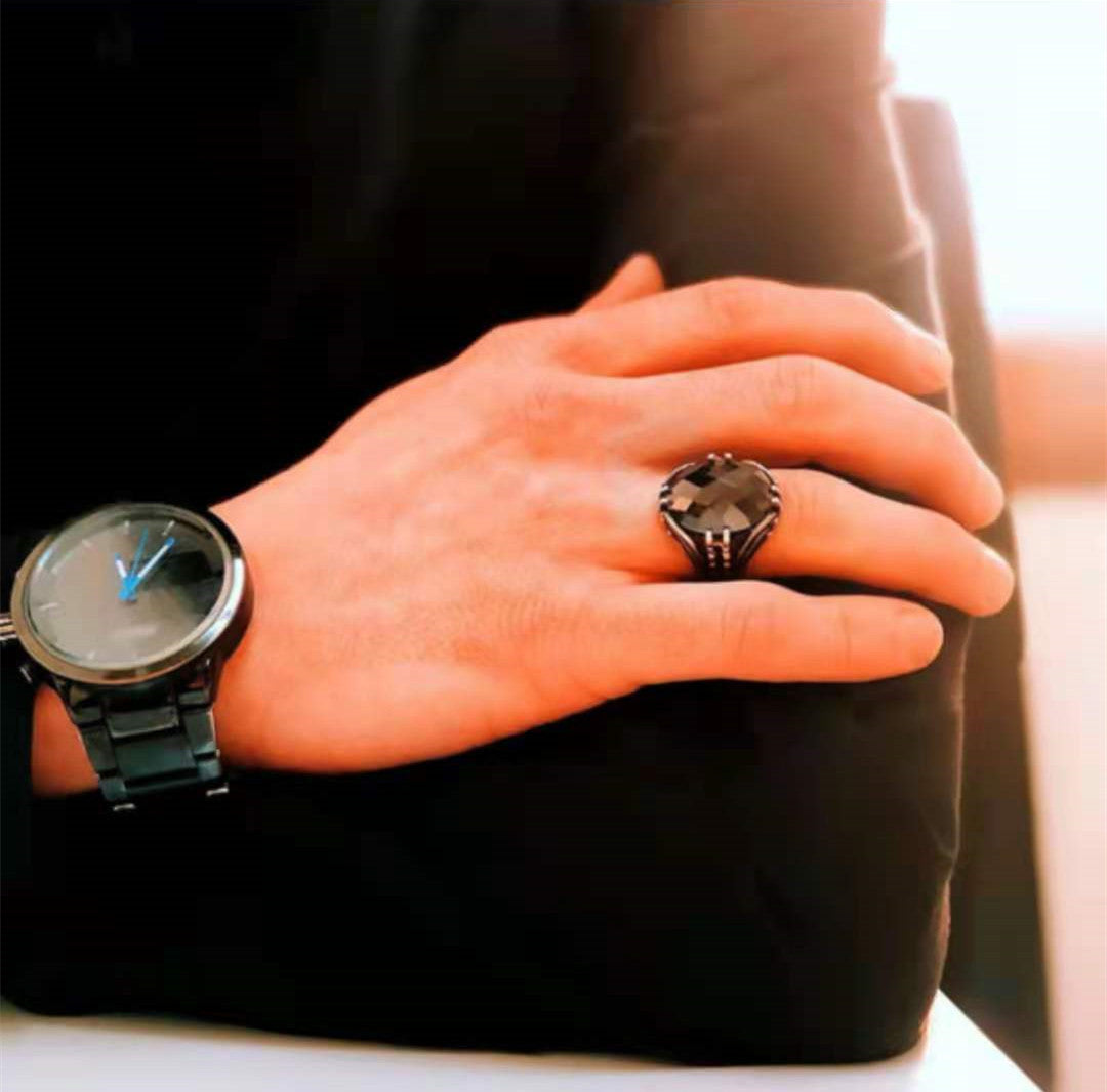 Unisex Geometric Ring Electroplated Alloy Band With Black Inlay Fashion Jewelry European Design Statement Rings