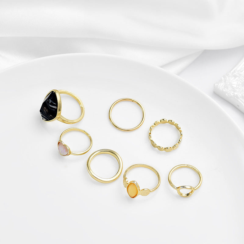 Geometric Ring Set For Women With Diamond Accent Small Round Design Alloy Fashion Jewelry Gold Tones And Shine