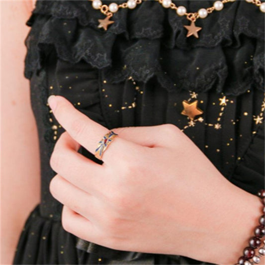 Gold Plated Ring Red Zircon Enamel Cartoon Jewelry Cute