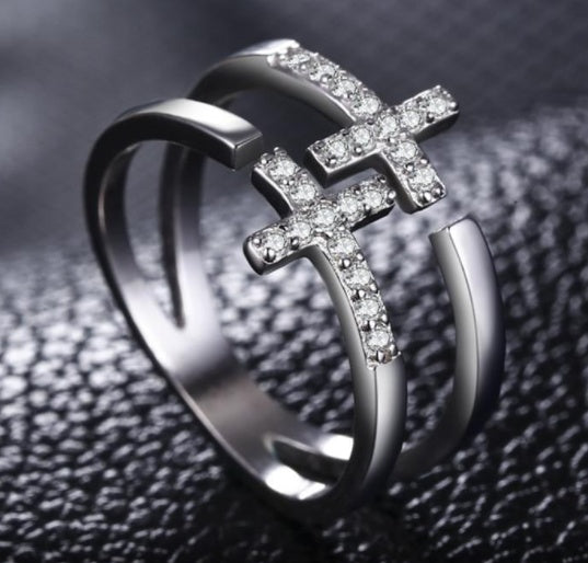 Copper Ring With Double Zircon Diamond Accent Adjustable Opening Korean Geometric Gold Plated Ring Ethereal Shine